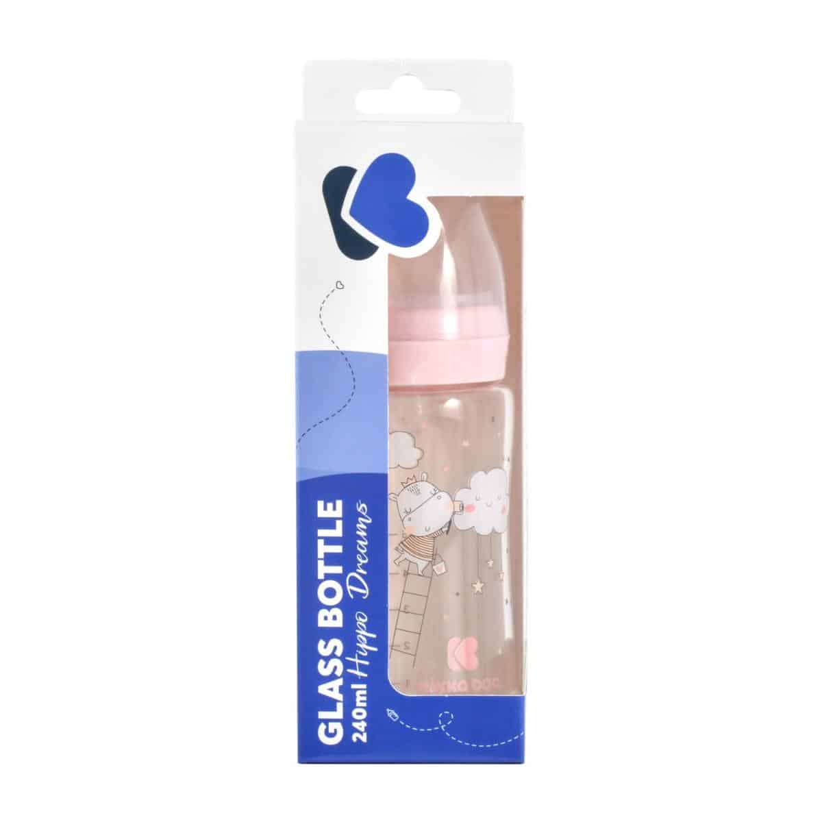 Γυάλινο μπιμπερό 240ml Kikka Boo Hippo Dreams Pink - Image 3