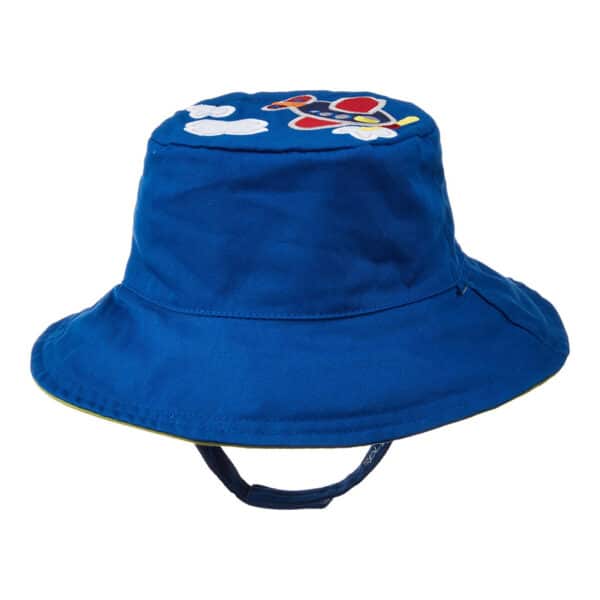 Καπέλο Διπλής Όψης UPF 50+ – FLAPJACKKIDS Baby patterned Hat 6M-2Y Train/Plane - Image 4