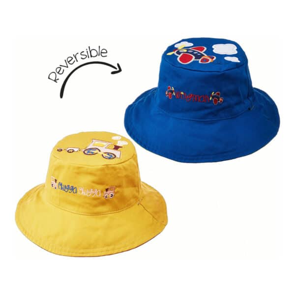 Καπέλο Διπλής Όψης UPF 50+ – FLAPJACKKIDS Baby patterned Hat 6M-2Y Train/Plane
