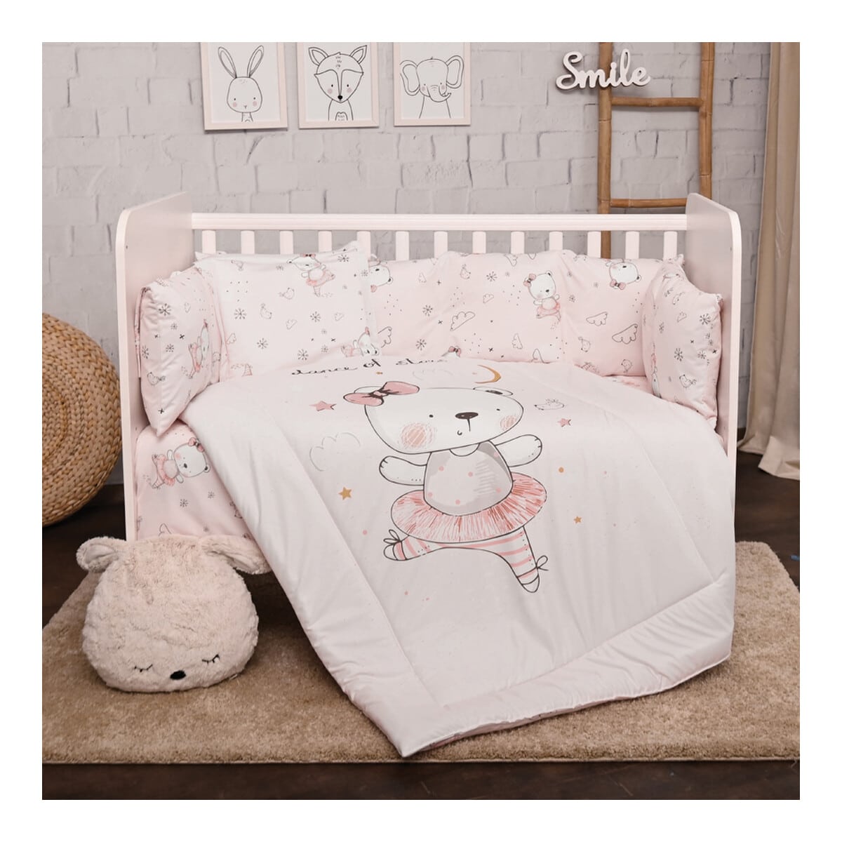 Σετ προίκας μωρού 4τμχ για κούνια 60x120εκ Lorelli Lily Pink Ballerina Bear
