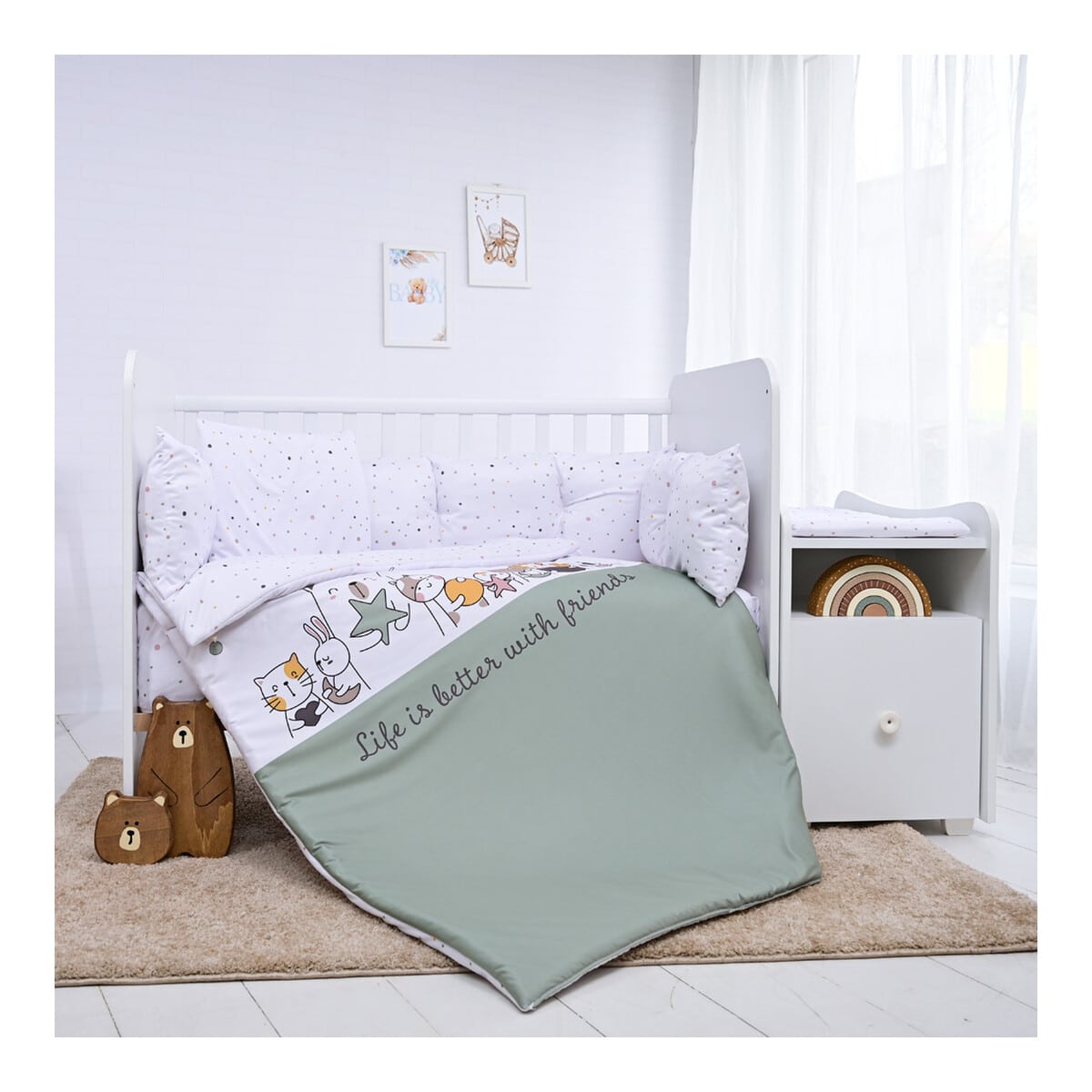 Σετ προίκα μωρού για κούνια 7τμχ Lorelli set trend Friends Green - Image 4