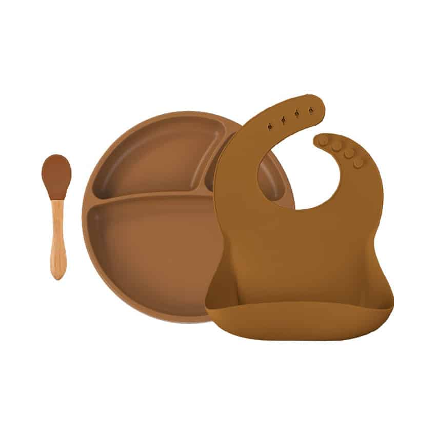 Σετ Φαγητού 3τμχ από Σιλικόνη Minikoioi II Brown