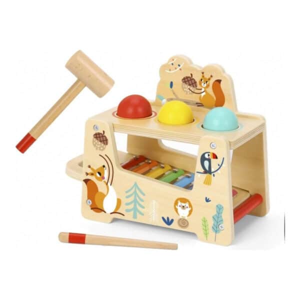 Ξύλινο Παιχνίδι Με Σφυρί Και Ξυλόφωνο 7τμχ Tooky Toy TF827