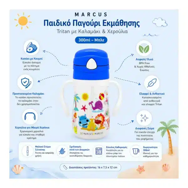 Παιδικό μπουκάλι 300ml Tritan Marcus & Marcus Hippo - Image 3