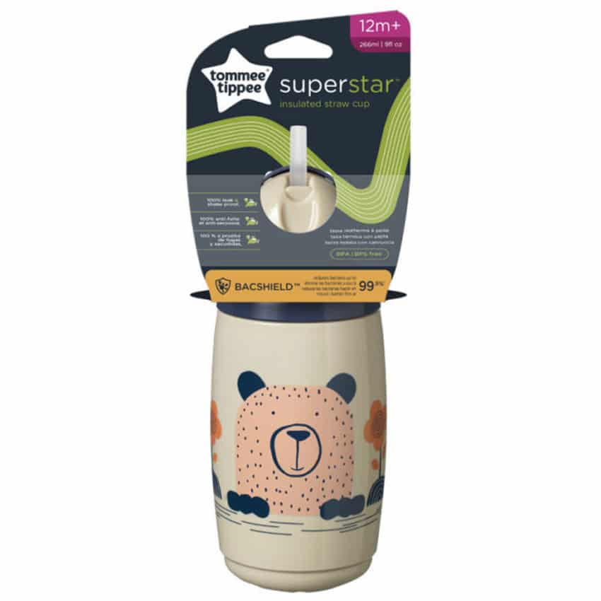 Tommee Tippee Κύπελλο ισοθερμικό 266ml 12M+ με Καλαμάκι Super Star Grey