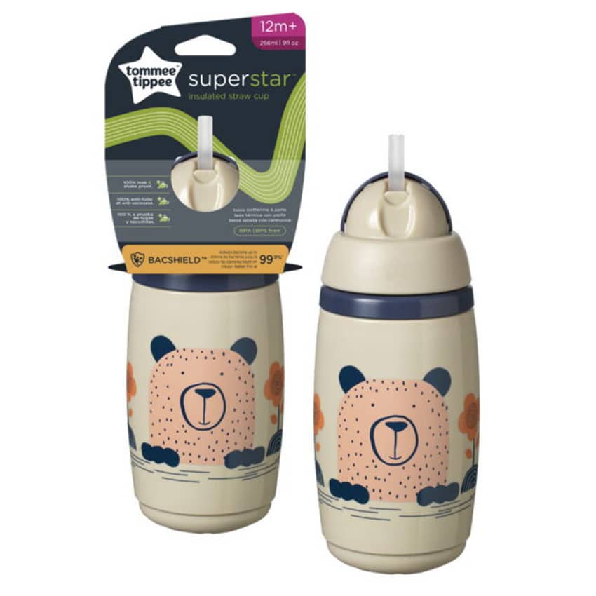 Tommee Tippee Κύπελλο ισοθερμικό 266ml 12M+ με Καλαμάκι Super Star Grey