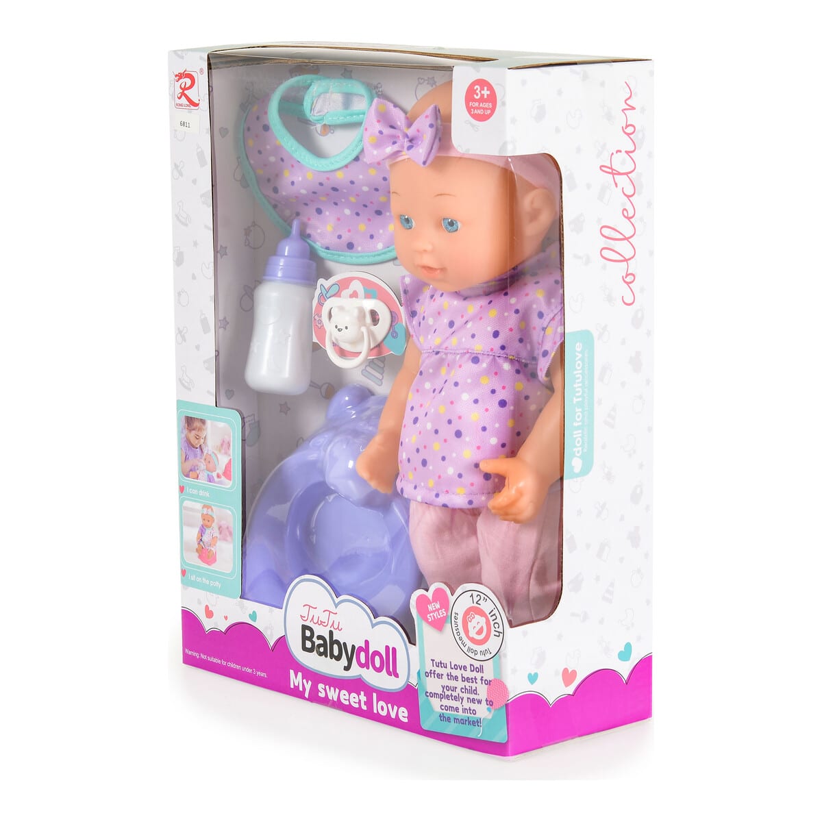 Κούκλα 31εκ με Γιογιό και Πιπίλα Moni Toys Purple 6811 - Image 2