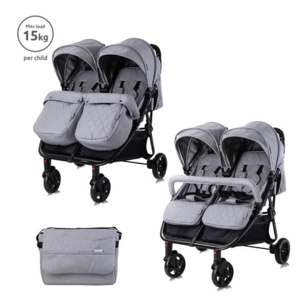 Καρότσι Διδύμων Με Ποδόσακους Και Τσάντα Lorelli Duo Cool Grey