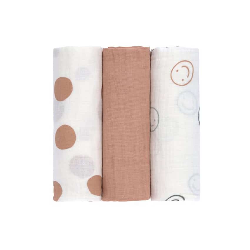 Πανί πολλαπλών χρήσεων 3τμχ 85x85εκ Laessig Tiny Smile Beige