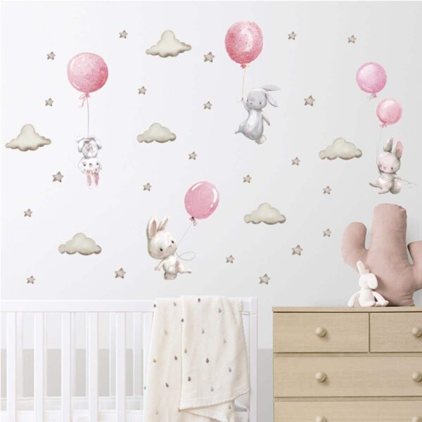 Αυτοκόλλητο Τοίχου Sipo Bunny Balloons Pink