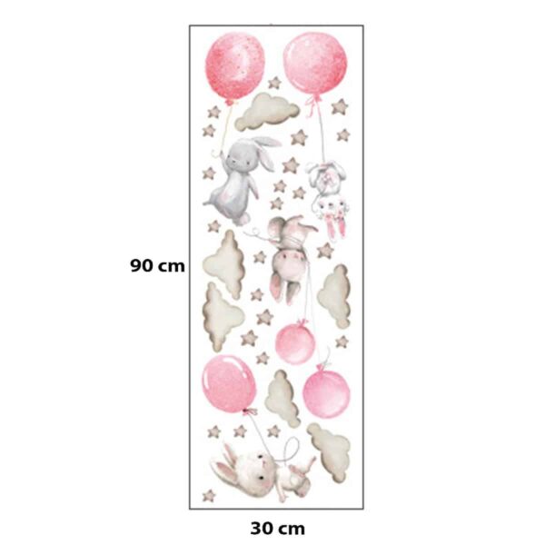 Αυτοκόλλητο Τοίχου Sipo Bunny Balloons Pink - Image 3