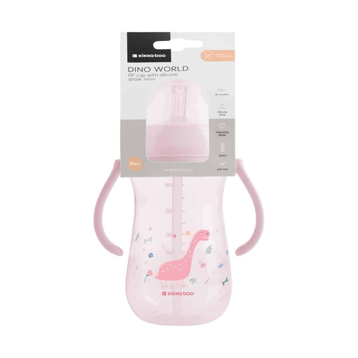 Παγουρίνο Με Καλαμάκι Σιλικόνης 300ml Kikka Boo Dino World Pink - Image 3