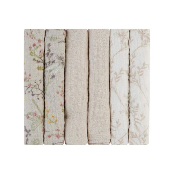 Λαβέτες Mουσελίνας 6τμχ 30x30εκ Kikka Boo Secret Garden Beige