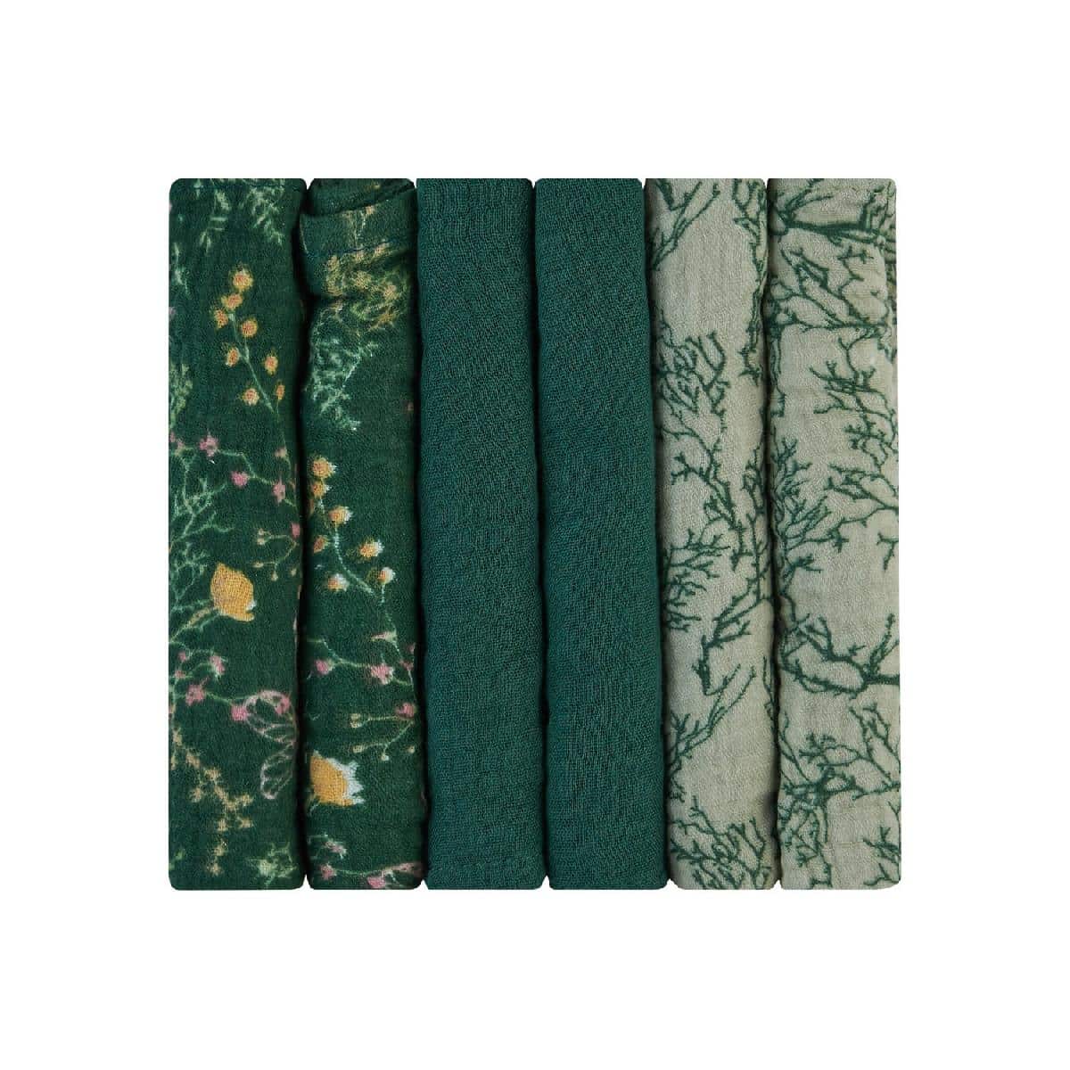 Λαβέτες Mουσελίνας 6τμχ 30x30εκ Kikka Boo Secret Garden Green