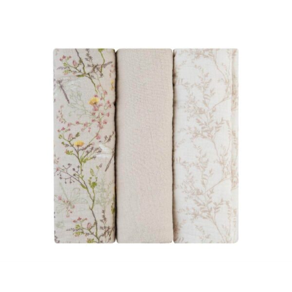 Πάνες Αγκαλιάς Mουσελίνας 3τμχ 100x100εκ Kikka Boo Secret Garden Beige