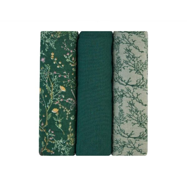Πάνες Αγκαλιάς Mουσελίνας 3τμχ 100x100εκ Kikka Boo Secret Garden Green