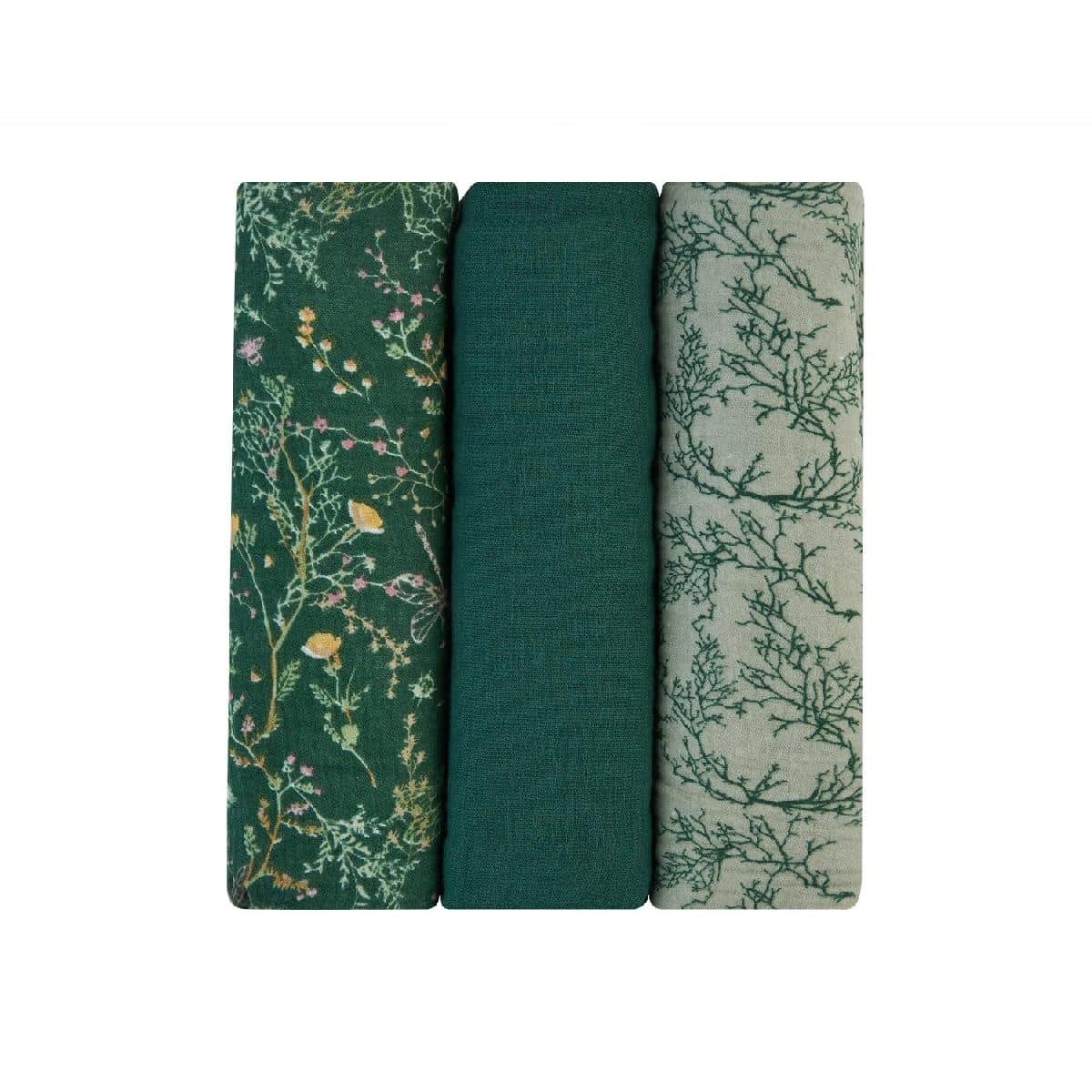 Πάνες Αγκαλιάς Mουσελίνας 3τμχ 100x100εκ Kikka Boo Secret Garden Green