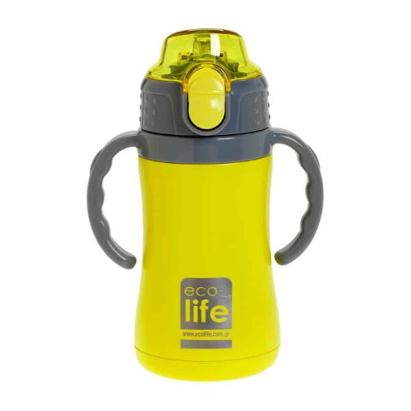 Ανοξείδωτο Παγούρι Θερμός με Καλαμάκι 300ml Ecolife Kids Thermos Κίτρινο