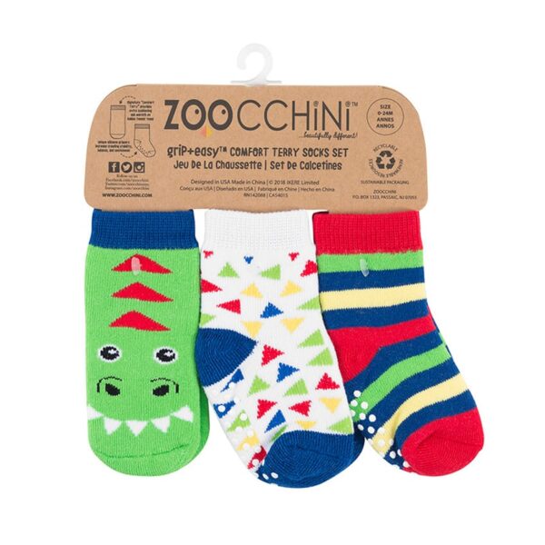 Καλτσάκια 3τμχ 0+ έως 2 ετών Zoocchini Grip+Easy Ντέβιν ο Δεινόσαυρος