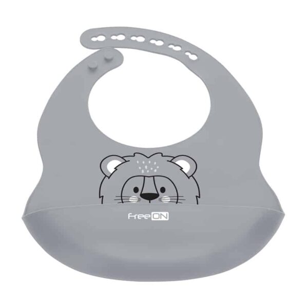 Σαλιάρα Σιλικόνης με Τσέπη FreeOn Lion Grey