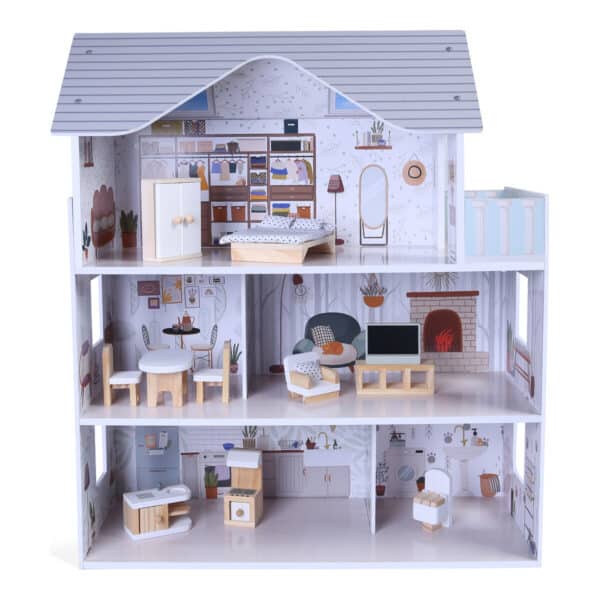 Ξύλινo Κουκλόσπιτο Moni Toys Sarah 11 Έπιπλα + 4 τεμ. Μαλακά Αξεσουάρ 8301