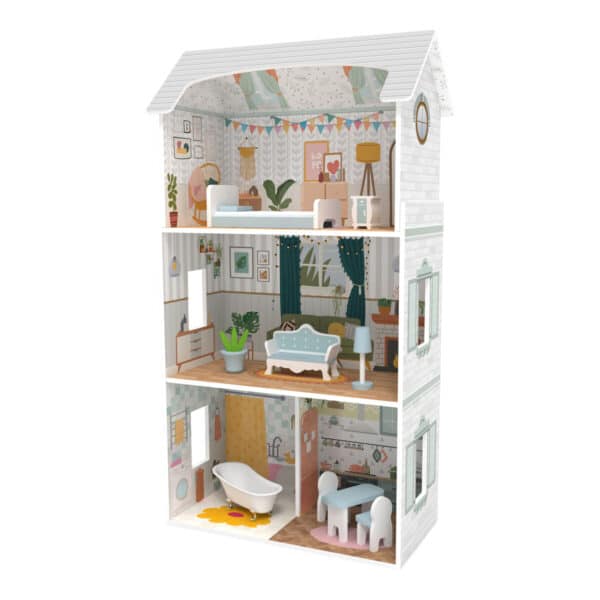 Ξύλινo Κουκλόσπιτο Moni Toys 9 επίπλων 8211