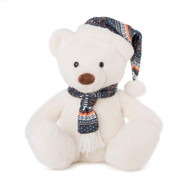 Αρκουδάκι με σκουφάκι και κασκόλ 38εκ Amek Toys White