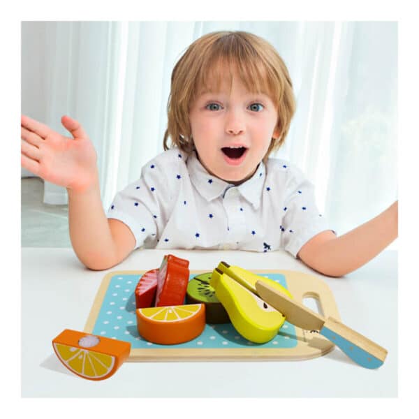 Ξύλινα Φρούτα Σφηνώματα με Δίσκο Κοπής Tooky Toy TL142 - Image 2