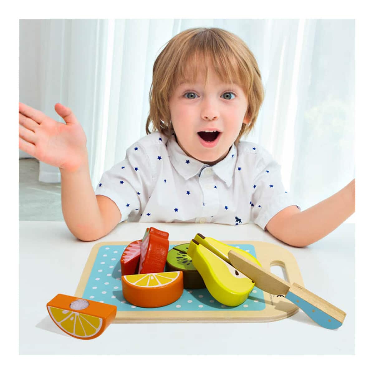 Ξύλινα Φρούτα Σφηνώματα με Δίσκο Κοπής Tooky Toy TL142 - Image 2