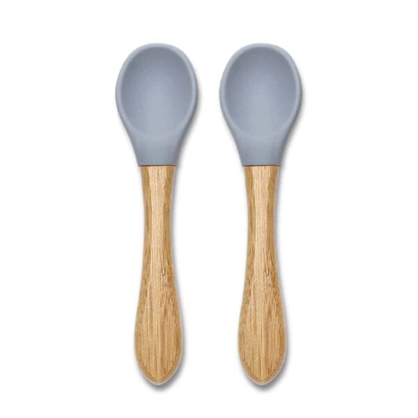 Σετ Κουτάλια Σιλικόνης 2τμχ Με Μπαμπού Lorelli Natural Grey