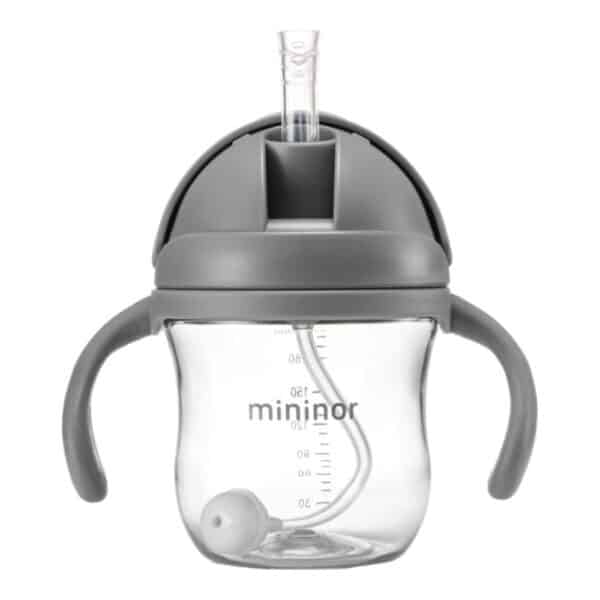 Εκπαιδευτικό Ποτηράκι με καλαμάκι 220ml Mininor Grey - Image 2