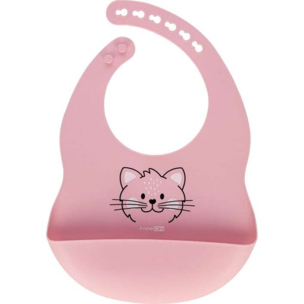Σαλιάρα Σιλικόνης με Τσέπη FreeOn Kitty Pink