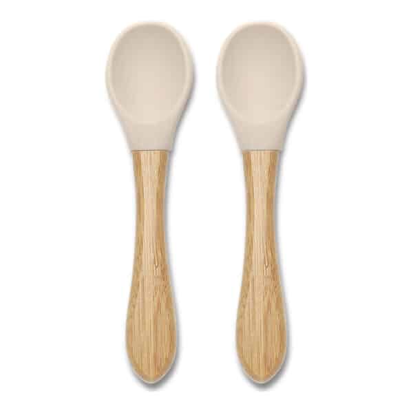 Σετ Κουτάλια Σιλικόνης 2τμχ Με Μπαμπού Lorelli Natural Beige