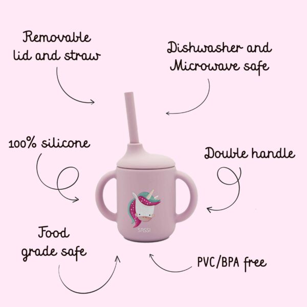 Κύπελλο σιλικόνης LFGB με καλαμάκι Sassi Sparkly The Unicorn