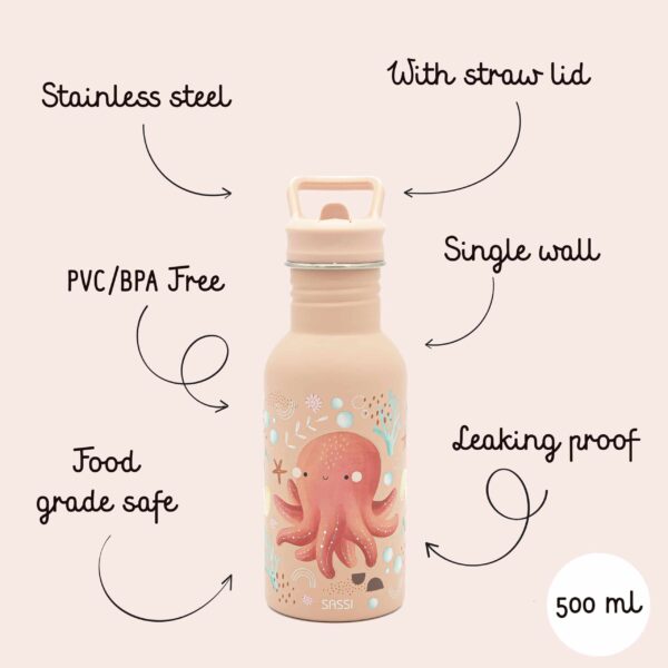 Ανοξείδωτο μπουκάλι με καλαμάκι 500ml Sassi Slurpy The Octopus
