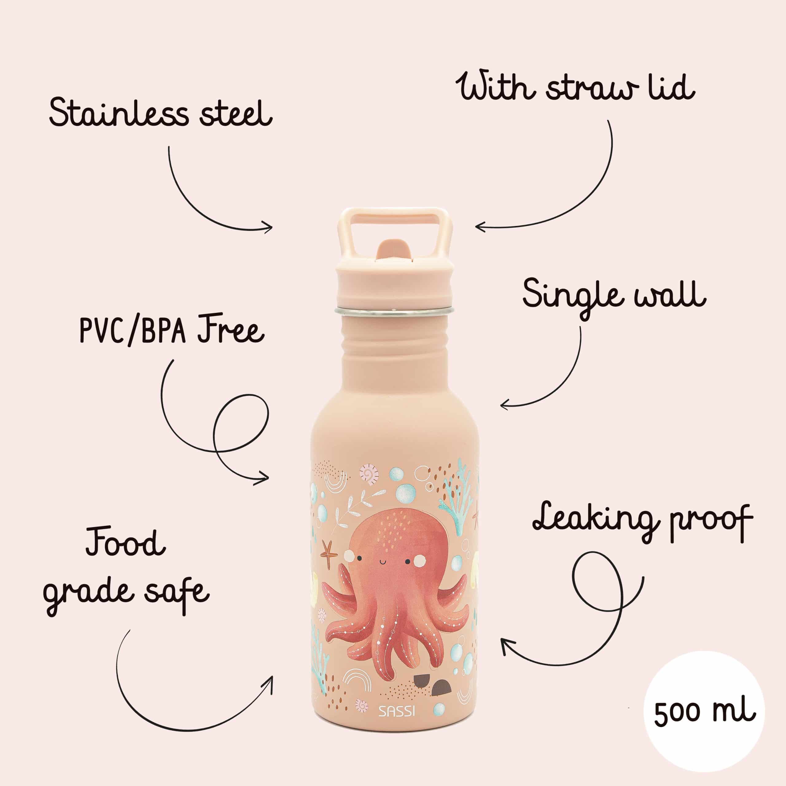 Ανοξείδωτο μπουκάλι με καλαμάκι 500ml Sassi Slurpy The Octopus