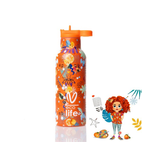 Ανοξείδωτο Παγούρι Θερμός με Καλαμάκι 500ml Ecolife X Vasiliki Ice
