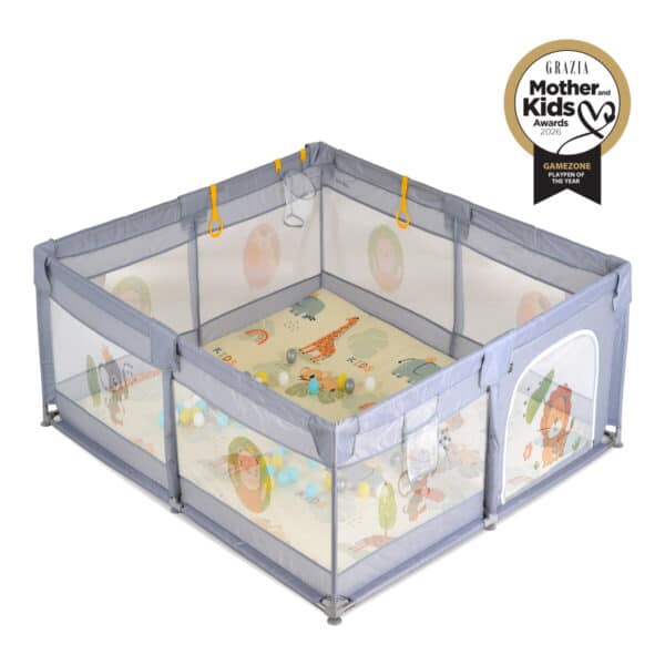 Πάρκο 120x120cm με Αφρώδες Χαλάκι Μπάλες και Αξεσουάρ Moni Playpen GameZone Grey