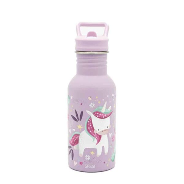 Ανοξείδωτο μπουκάλι με καλαμάκι 500ml Sassi Sparkly the Unicorn