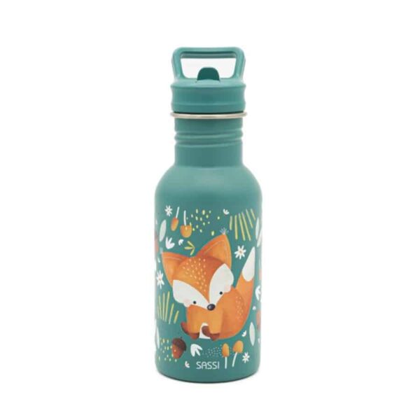 Ανοξείδωτο μπουκάλι με καλαμάκι 500ml Sassi Crunchy the Fox
