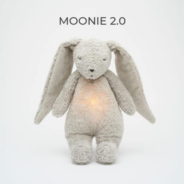 MOONIE 2.0 Επαναφορτιζόμενο βοήθημα ύπνου με ηχογράφηση & αισθητήρα κλάματος Οργανικό βαμβάκι Gray Bunny