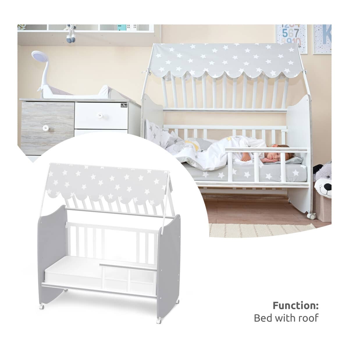 Βρεφικό Κρεβάτι 60x120εκ Lorelli Stars White Stone Grey - Image 4