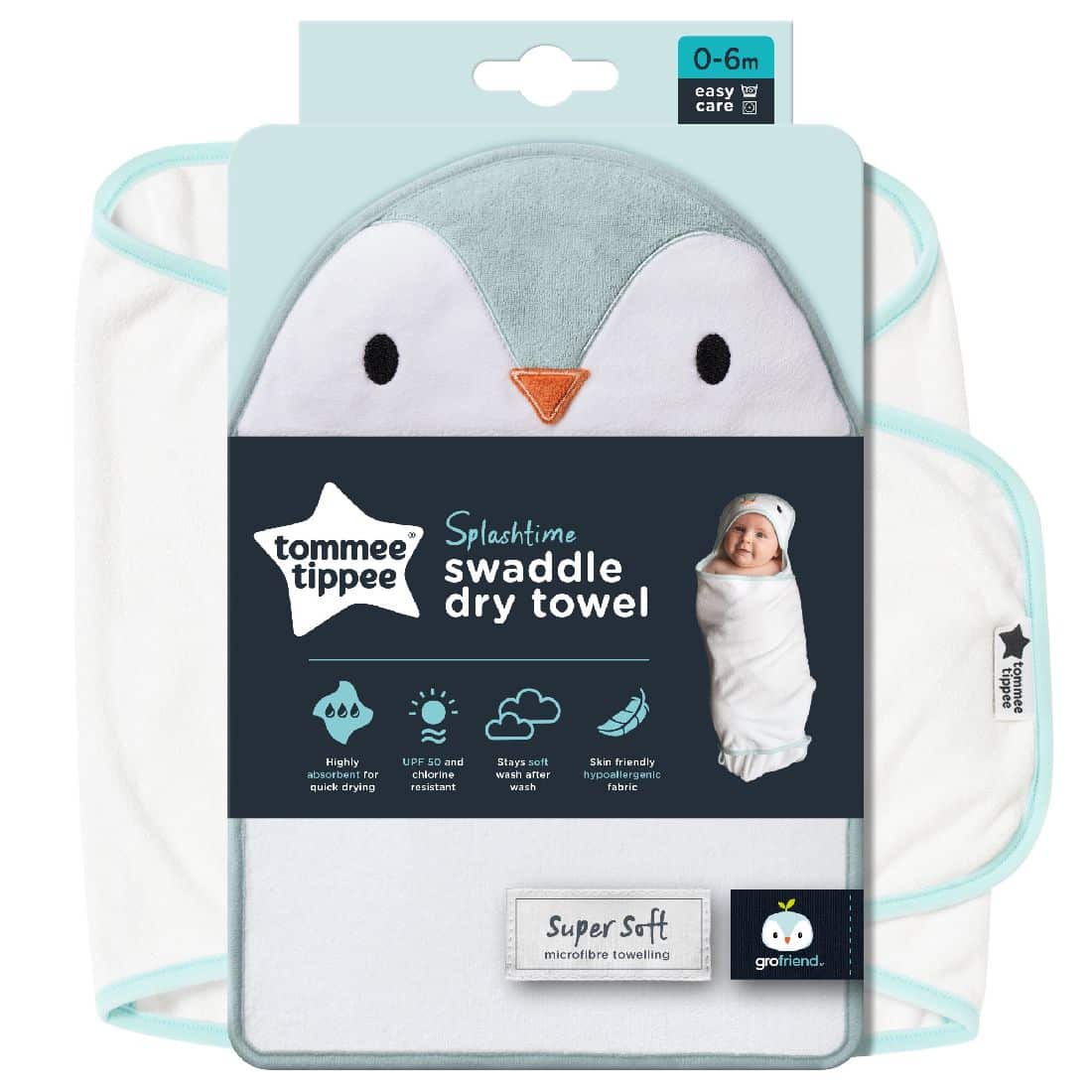 Tommee Tippee Μπουρνούζι Κάπα Μπάνιου 0-6Μ Percy the penguin GroswaddleDry Blue