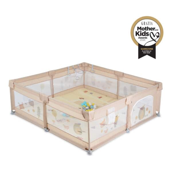 Πάρκο 200x180cm με Αφρώδες Χαλάκι Μπάλες και Αξεσουάρ Moni Playpen GameZone Light Beige