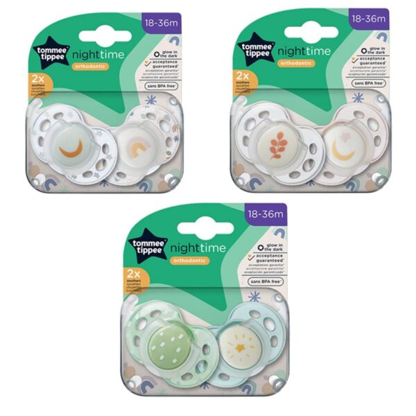 Tommee Tippee Πιπίλα Σιλικόνης 2τμχ 18-36m Night Διάφορα Σχέδια