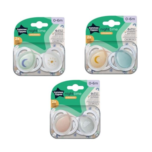 Tommee Tippee Πιπίλα Σιλικόνης 2τμχ 0-6m Night Διάφορα Χρώματα