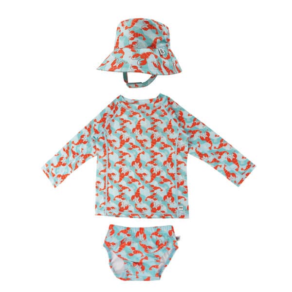 Σετ UV Μαγιώ Πάνα Bucket Καπέλο Μπλούζα Zoocchini Lobster