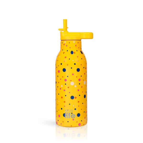 Ανοξείδωτο θερμός 550ml με εσωτερικό καλαμάκι Ecolife Dots In Yellow