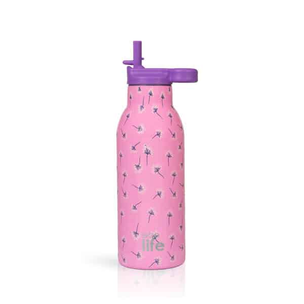 Ανοξείδωτο θερμός 550ml με εσωτερικό καλαμάκι Ecolife Pink Dandellion