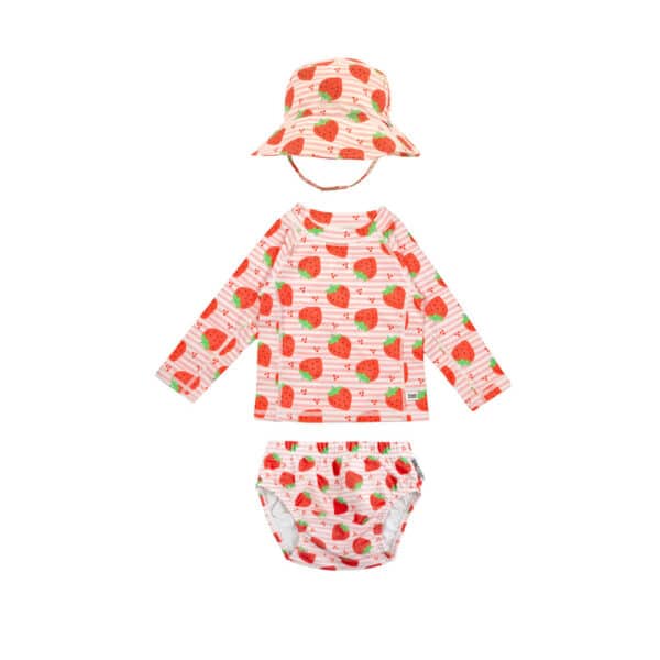 Σετ UV Μαγιό Πάνα Bucket Καπέλο Μπλούζα Zoocchini Strawberry